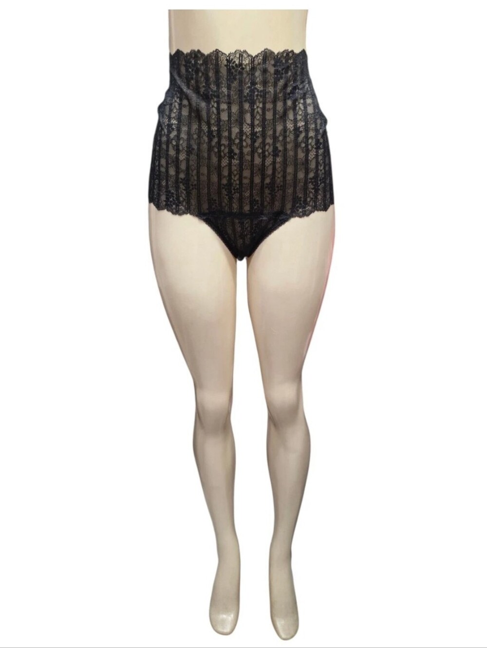 Victorias Secret Nwt Sexy Stripe Lace Black High Rise Waist Thong Panty